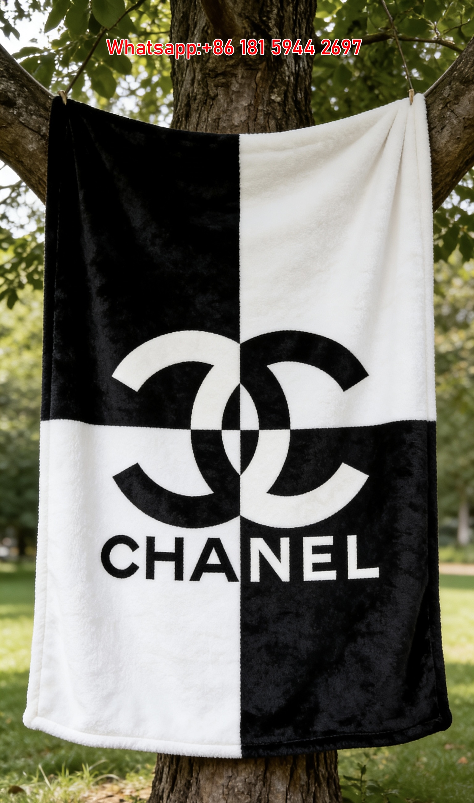 Chanel Checkerboard CC Logo Flannel Throw Blanket IMG_6653